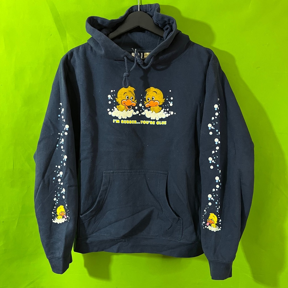 Y2K Tilt Navy Blue Hoodie Im Rubber You're Glue Duck Graphic Sweatshirt Medium